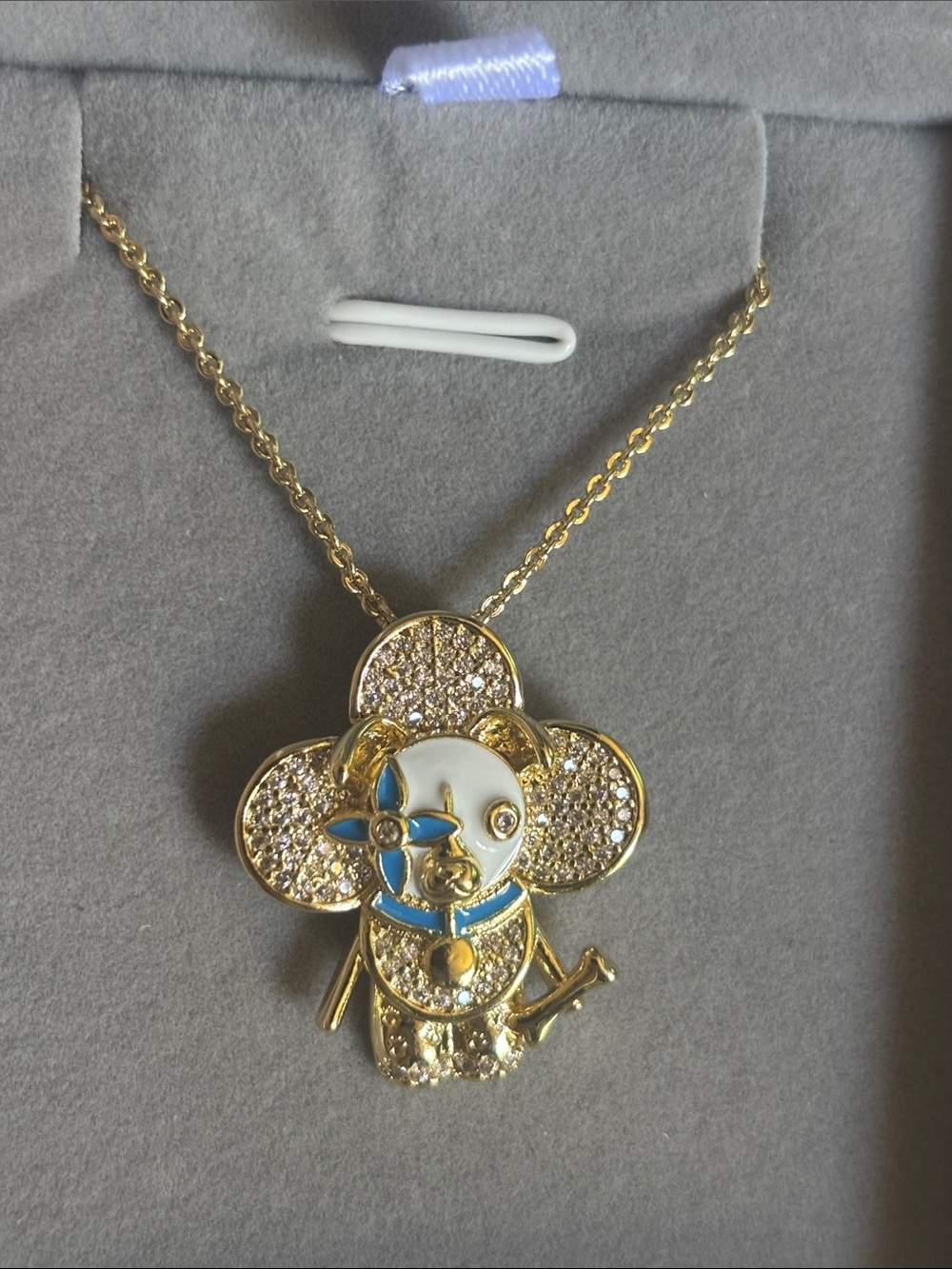 Gold-Tone Blue Accent Dog Flower Pendant Necklace